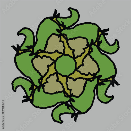Abstract and fauna ceramic motif design with colorful colors on a gray background
