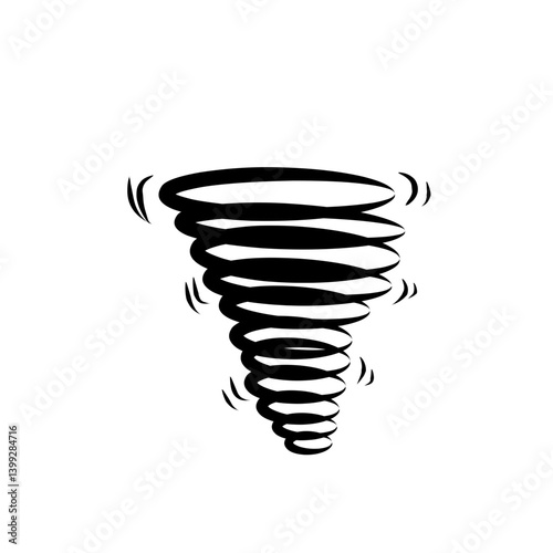 Abstract illustration of a swirling tornado shape with dynamic lines on a white background