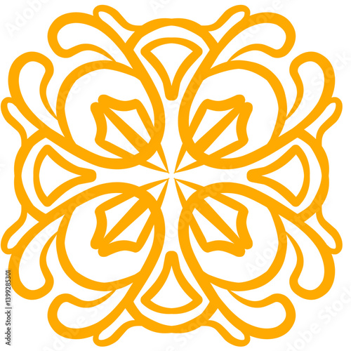 Vibrant floral pattern design featuring intricate shapes and curves in bright yellow on white background