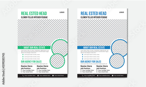 Real estate social media banner templates, real estate flayer design templates. Corporate business flyer template design set with blue and green color.