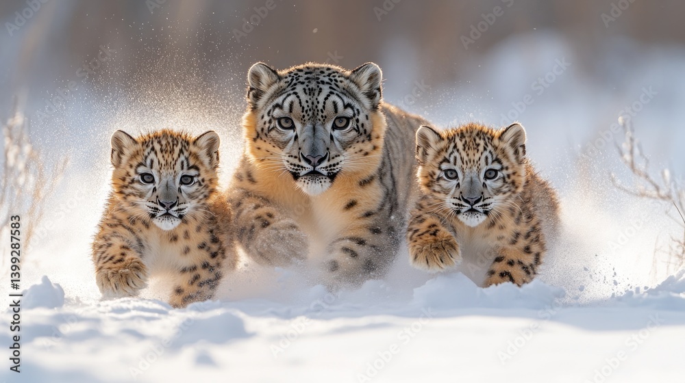 Obraz premium Majestic Snow Leopards in Winter Wonderland