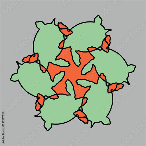 Abstract and fauna ceramic motif design with colorful colors on a gray background