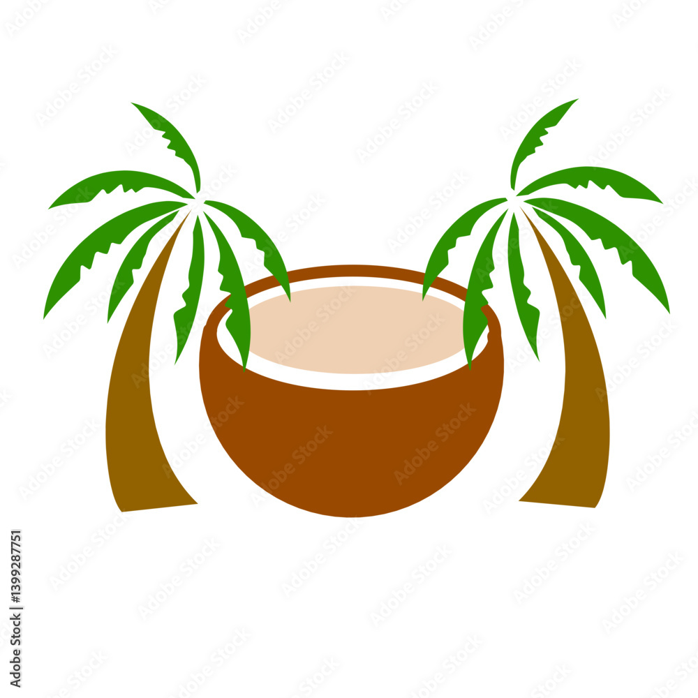 Obraz premium A tropical coconut drink surrounded by palm trees, evoking relaxation on a sunny beach