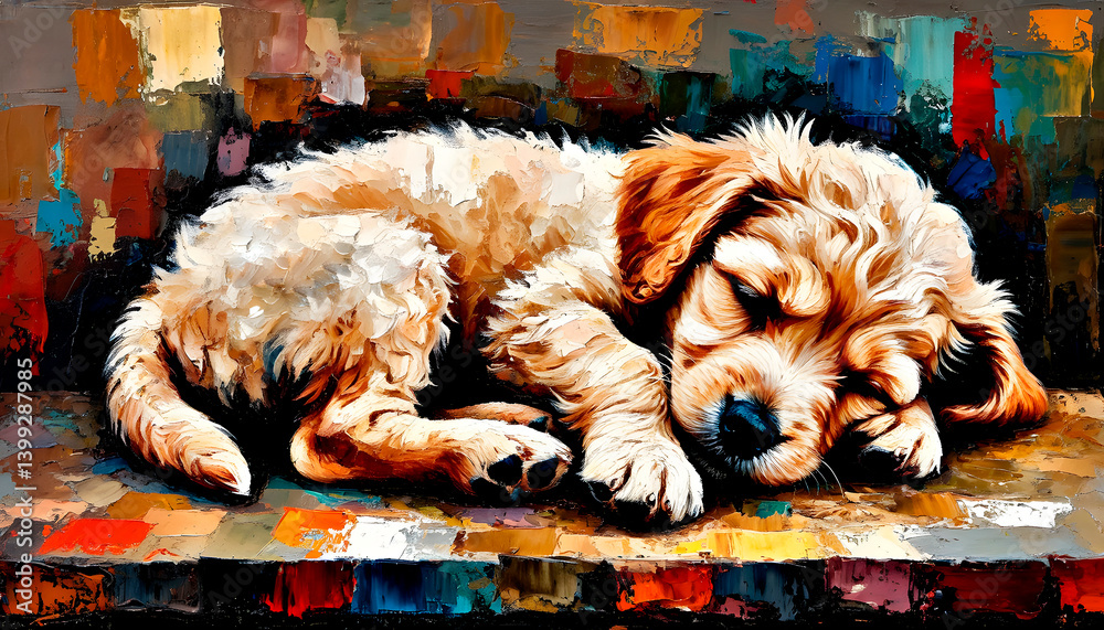 Illustration of sad homeless puppy sleeping alone
