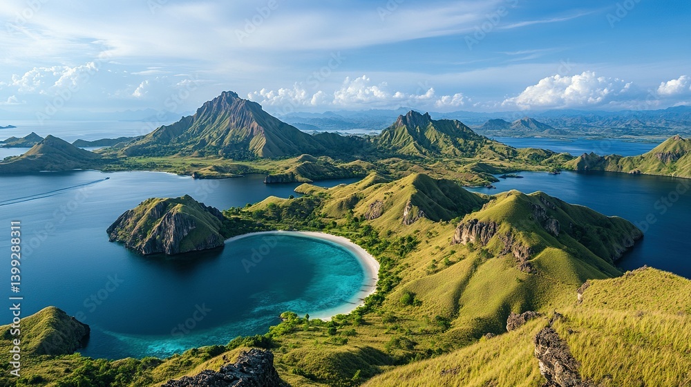 Obraz premium A breathtaking view of the lush green islands and turquoise bay.