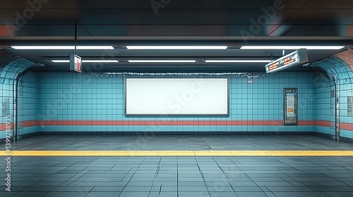 Fototapeta Naklejka Na Ścianę i Meble -  Blank white rectangular wall lightbox mockup in underground or train station for advertising layouts in transit zones,urban design blogs, and waiting or public space concepts.