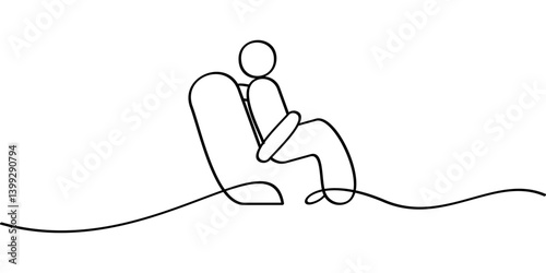 continuous line drawing symbol of person sitting with seat belt. abstract line art illustration