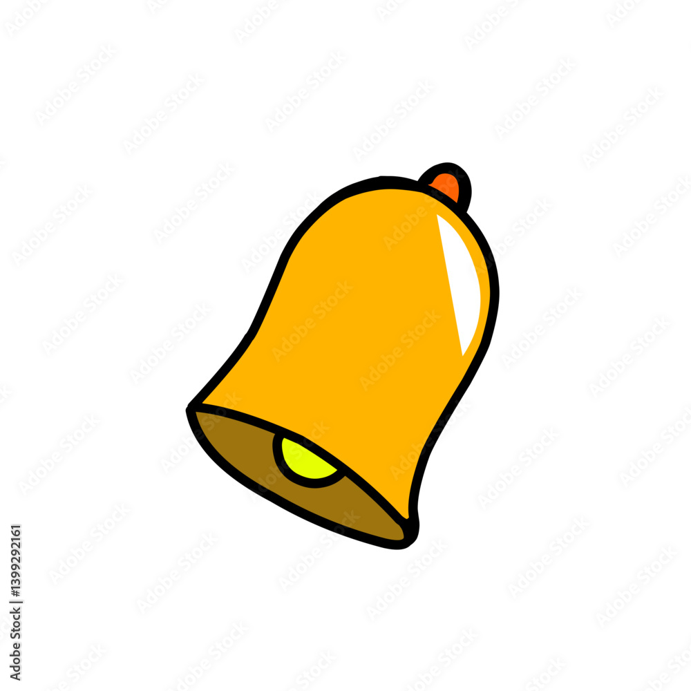 Vibrant cartoon bell icon with a shiny finish, symbolizing alertness and notifications, isolated Vibrant cartoon bell icon with a shiny finish, symbolizing alertness and notifications, isolated