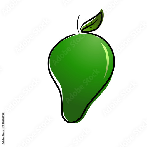 Vibrant green apple illustration with a leaf, showcasing freshness and health in a minimalist style