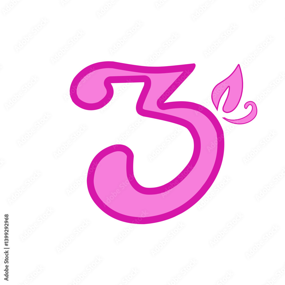 Vibrant pink number three with a whimsical flame design, perfect for creative projects and designs Vibrant pink number three with a whimsical flame design, perfect for creative projects and designs