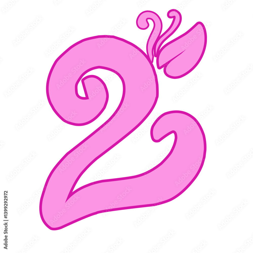 Vibrant pink number two with whimsical butterfly accents, ideal for playful designs and celebrations Vibrant pink number two with whimsical butterfly accents, ideal for playful designs and celebrations