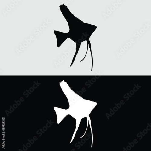 angelfish logo silhouette design with black and white color