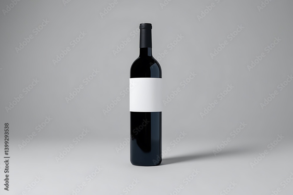 Dark Green Wine Bottle With A Blank White Label Is Centered On A Light Grey Background, Sophisticated. Product Showcase, Beverage Marketing, Mockup Dark Green Wine Bottle With A Blank White Label Is Centered On A Light Grey Background, Sophisticated. Product Showcase, Beverage Marketing, Mockup