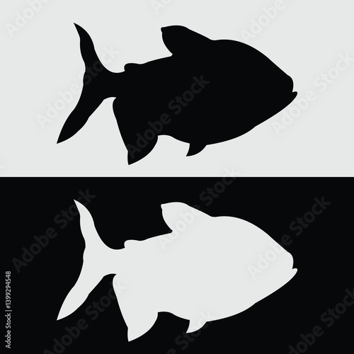 silhouette design of the logo of a pomfret fish in black and white