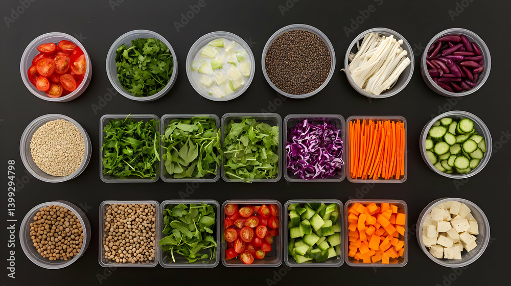 Naklejka premium Assorted Prepared Vegetables In Transparent Containers