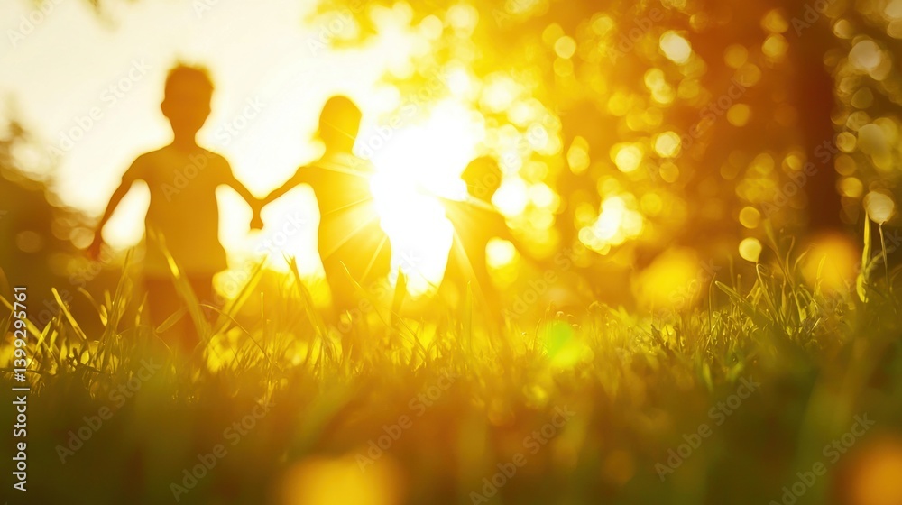 Three children joyfully play together in a sunlit field, creating a warm and cheerful atmosphere filled with golden light. Three children joyfully play together in a sunlit field, creating a warm and cheerful atmosphere filled with golden light.
