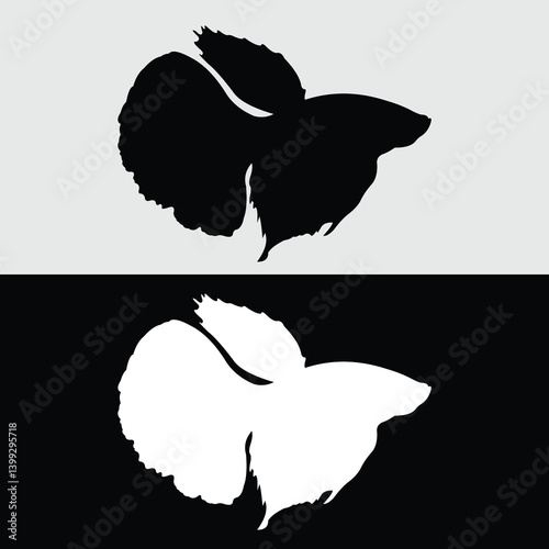 Betta fish silhouette logo design with white and black background