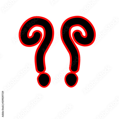 Abstract illustration of two question marks with a bold design, emphasizing curiosity and inquiry