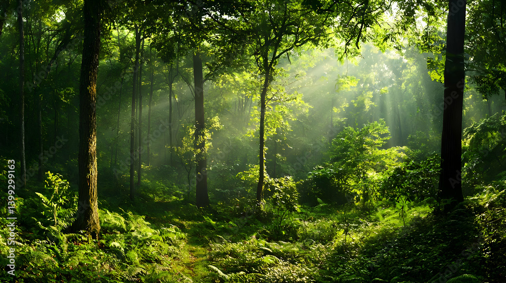 Fototapeta premium Sunlit Lush Forest