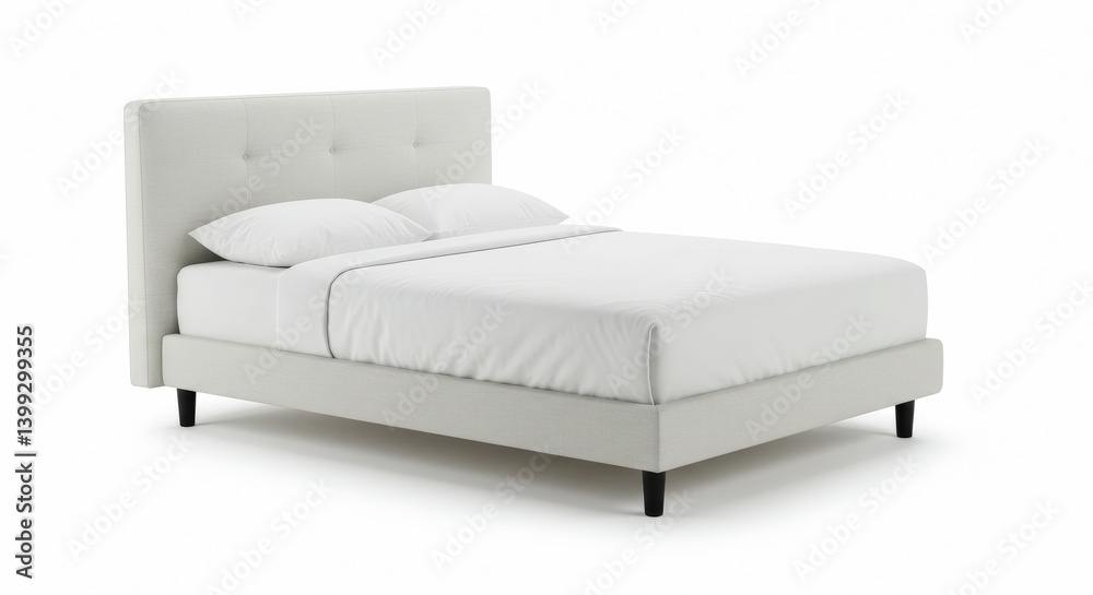 Obraz premium Upholstered Bed with Headboard on White Background