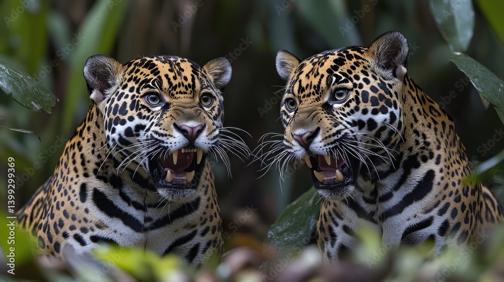 Obraz premium Majestic Jaguars: A Close Encounter in the Amazon Rainforest