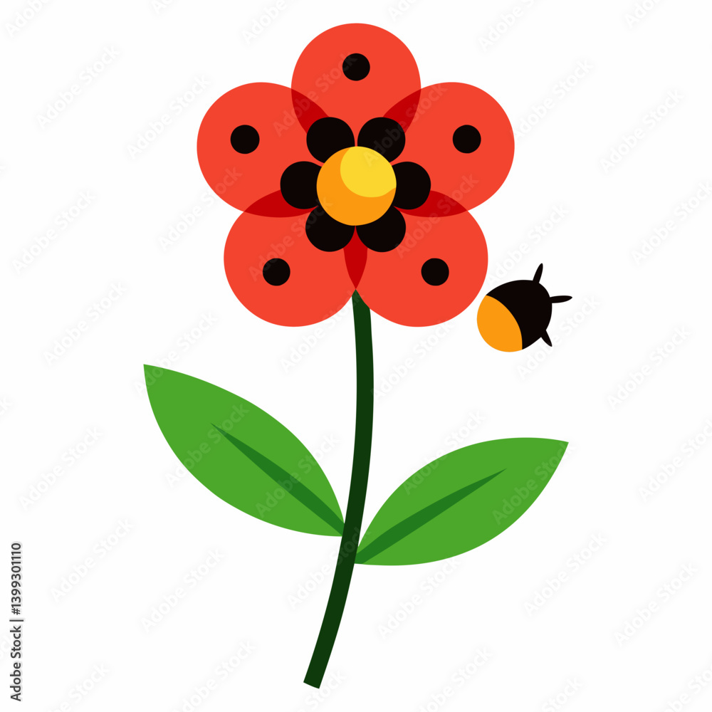 Obraz premium Ladybird on a flower vector illustration