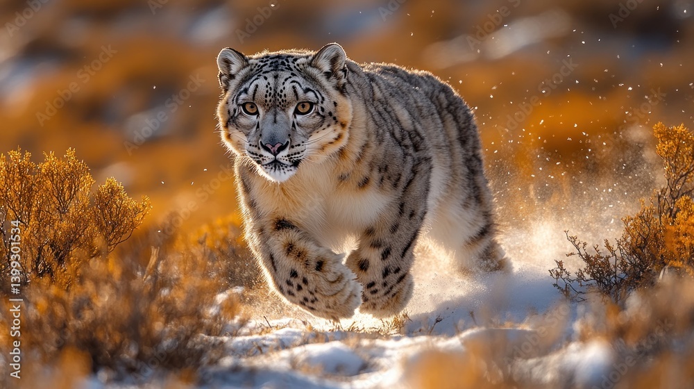 Fototapeta premium Majestic Snow Leopard in Winter Wonderland