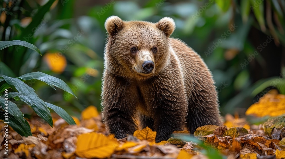 Fototapeta premium Adorable Brown Bear Cub in Autumn Forest