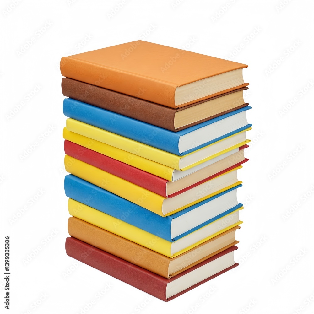 Stack of Colorful Books Isolated on White. Represents Knowledge, Education, Reading, and Literature. Vibrant Collection of Learning Resources. Stack of Colorful Books Isolated on White. Represents Knowledge, Education, Reading, and Literature. Vibrant Collection of Learning Resources.