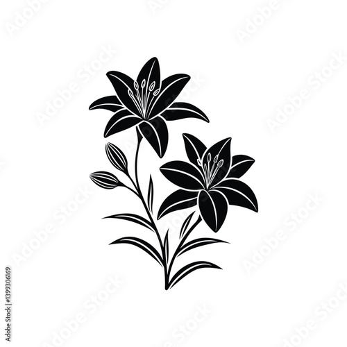 black and white lily flower silhouette on a white background