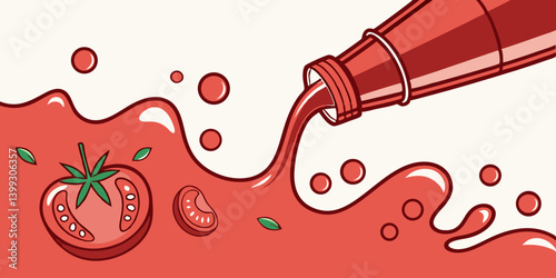 Tomato ketchup swirl splash with red juice drops, vector food condiment or seasoning. of juice, tomato paste, ketchup, sauce. 3d illustration Gradient Mesh
