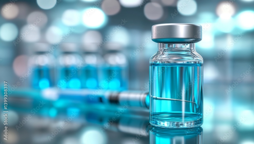 Medical vial with liquid vaccine and syringe Medical vial with liquid vaccine and syringe