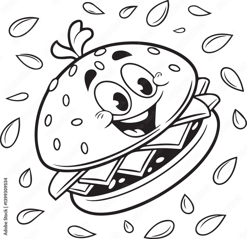 Obraz premium cartoon illustration of a burger, burger line art silhouette vector, burger line art vector illustration