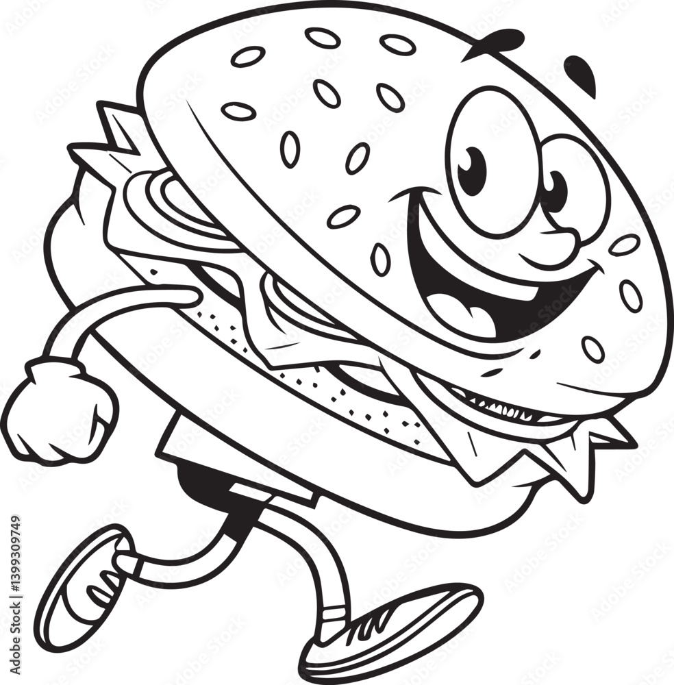 Obraz premium cartoon illustration of a burger, burger line art silhouette vector, burger line art vector illustration