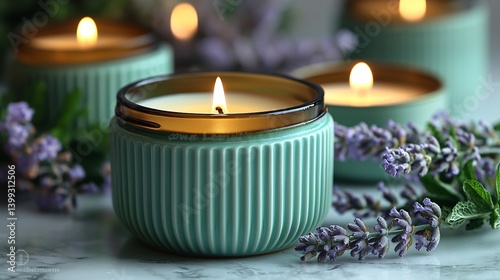 Relaxing Aromatic Candles with Lavender and Soft Green Accents