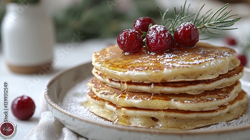 Delicious Stack of Pancakes with Berries and Maple Syrup
