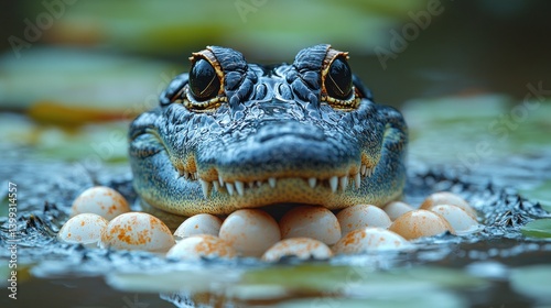 Alligator Protecting its Eggs in a Swamp photo