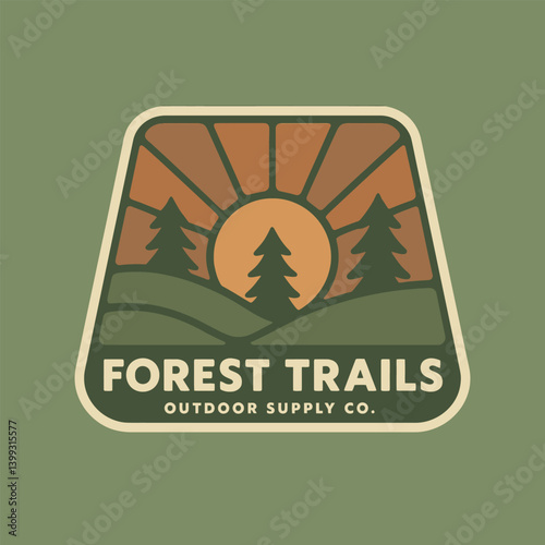 Forest Trails Landscape with Sun and Trees Retro Inspired Design