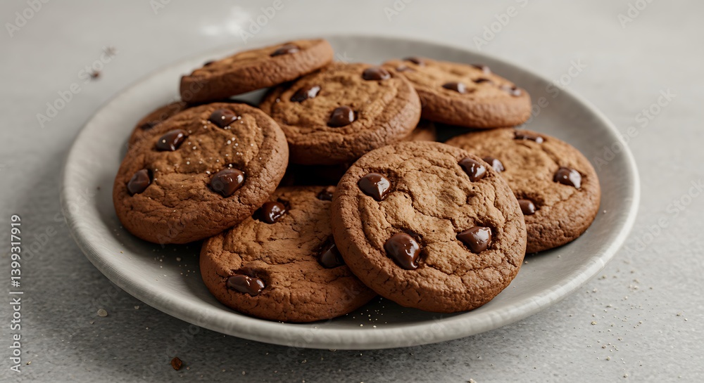 Chocolate Chip Cookies Pile on Plate Freshly Baked Treat Chocolate Chip Cookies Pile on Plate Freshly Baked Treat