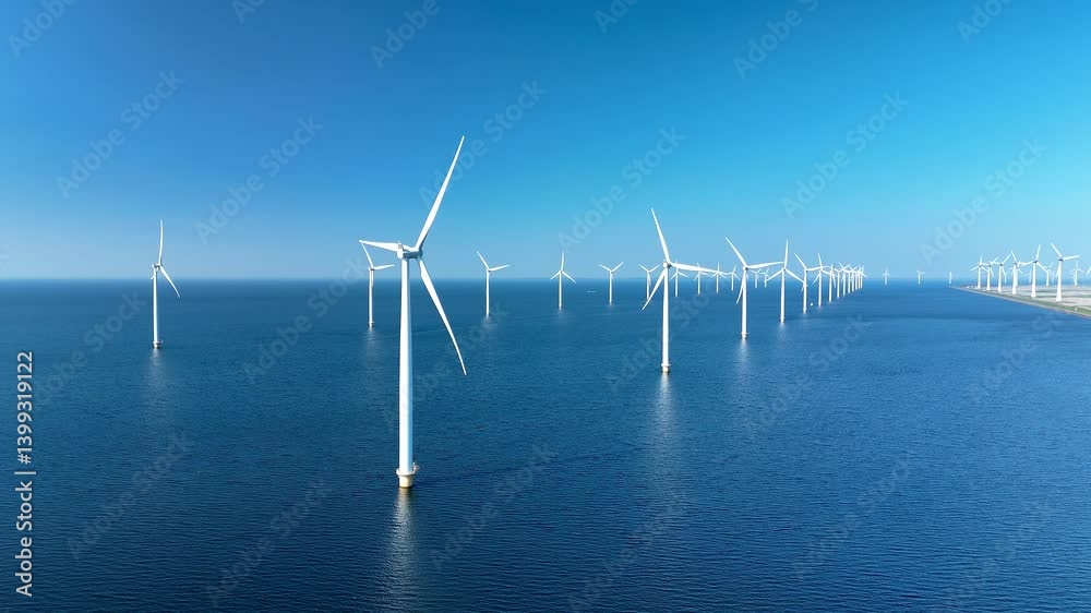 Majestic wind turbines stand tall against the clear blue sky over the ...