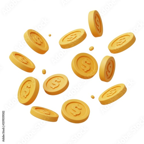 Wallpaper Mural Floating golden coins illustration on white background Torontodigital.ca