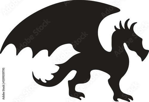 Dragon Silhouette Icon – Mythical Winged Creature Vector Art