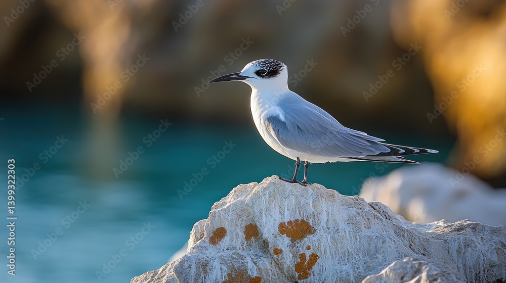 White-cheeked Tern Perched on Coastal Rock, Aegean Sea White-cheeked Tern Perched on Coastal Rock, Aegean Sea