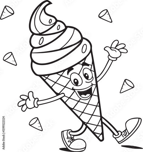 ice cream with hand drawn doodle silhouette vector, ice cream with hand drawn doodle logo vector, ice cream with hand drawn doodle vector illustration, Outline ice cream popsicle stick vector one line photo