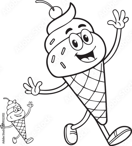 ice cream with hand drawn doodle silhouette vector, ice cream with hand drawn doodle logo vector, ice cream with hand drawn doodle vector illustration, Outline ice cream popsicle stick vector one line photo
