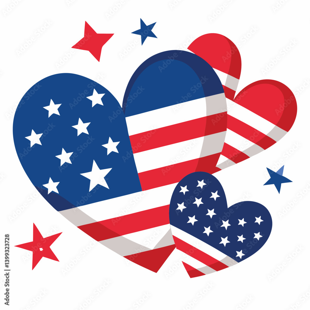 Obraz premium Hearts with stars-and-stripes on white background 