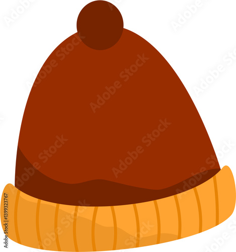 Rustic Brown Knit Beanie with Orange Cuff, Winter Apparel Illustration