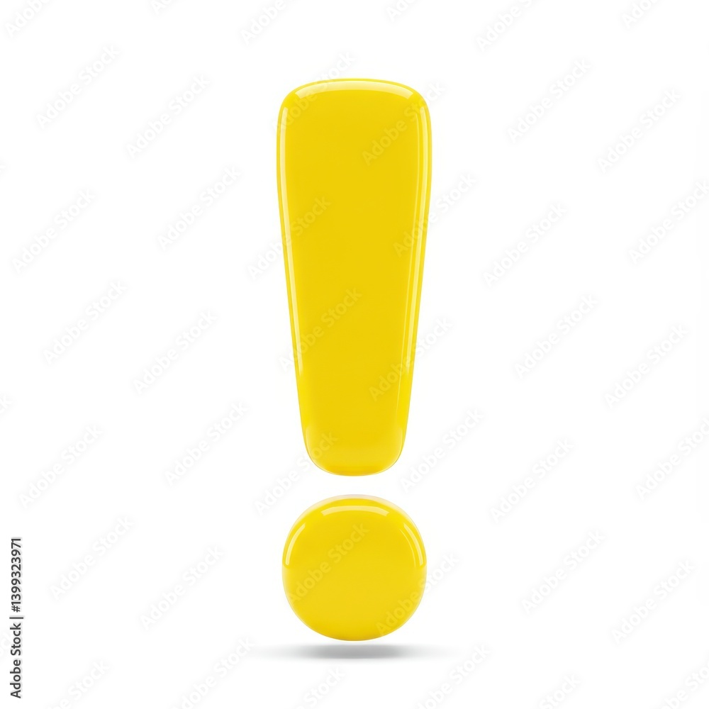 Yellow exclamation mark symbol isolated on white background