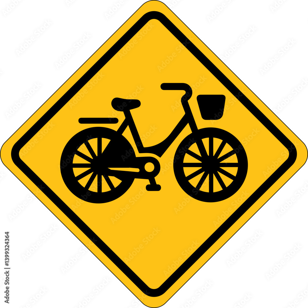 Bicycle Route Sign Vector - Yellow Sign Icon Bicycle Route Sign Vector - Yellow Sign Icon