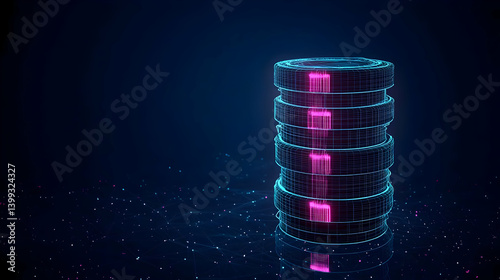 Stacked Glowing Pixelated Coins In Dark Background